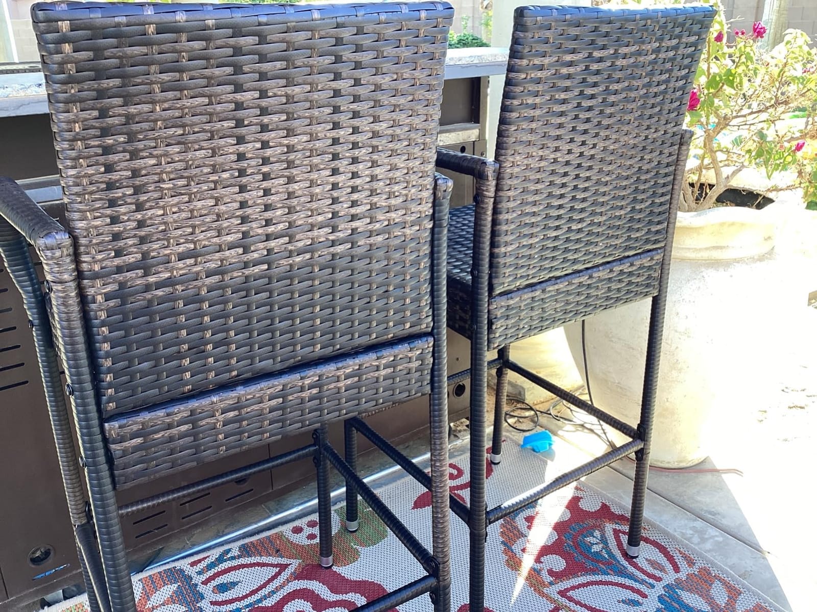 Homall Bar Stools 2 Pack Wicker Outdoor Patio Furniture with Armrest, Brown customer photo 2