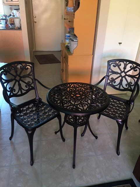 NUU GARDEN 3 Piece Outdoor Bistro Set Cast Aluminum Patio Set Bistro Table Set Rustproof Patio Table and Chairs with Umbrella Hole for Backyard, Balcony, Front Porch, Black customer photo 2