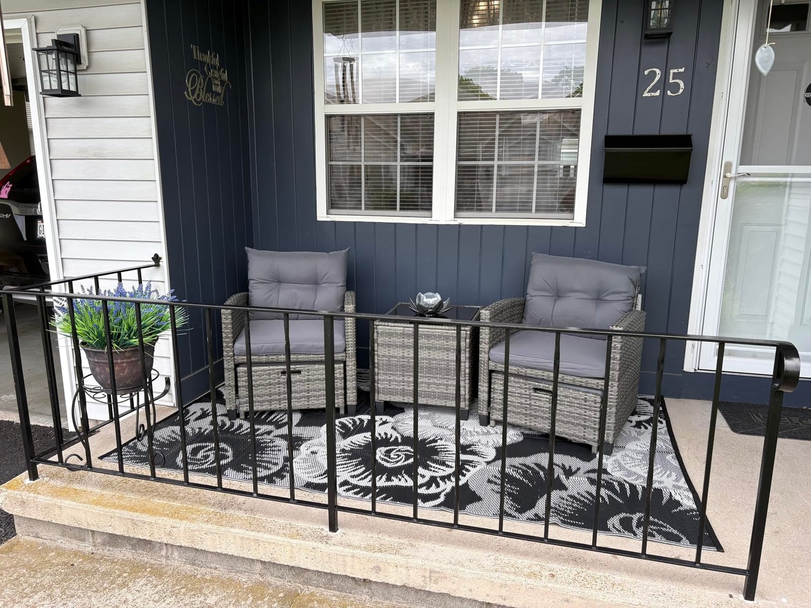 Vongrasig Patio Chair with Ottoman, 5 Pieces Patio Furniture Set Small Balcony Furniture, Rattan Patio Chairs Set of 2 with Glass Table for Front Porch Garden (Beige) customer photo 2