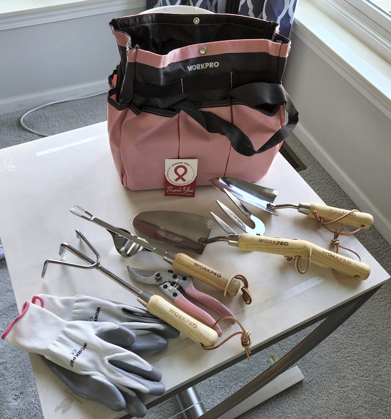 WORKPRO 8-Piece Pink Garden Tool Set with Garden Bag and Gloves- Pink customer photo 2