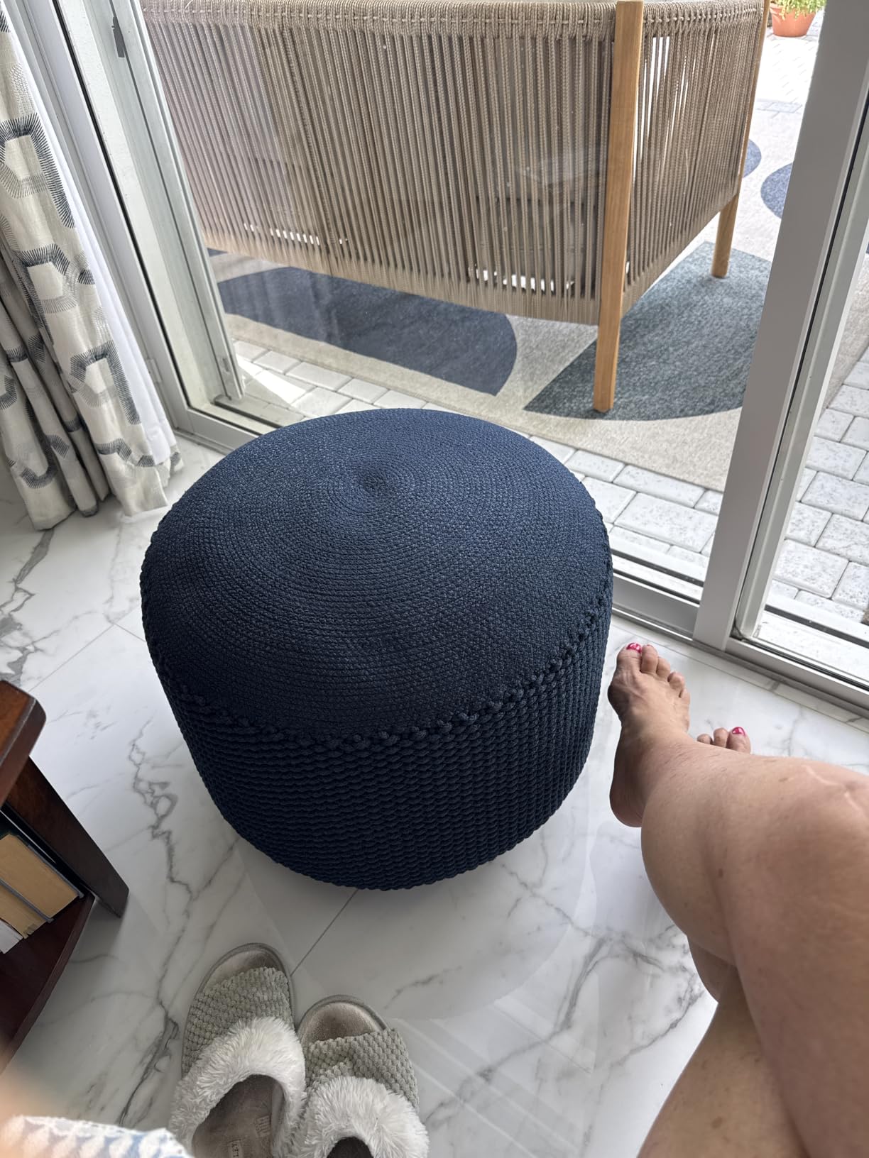 BIRDROCK HOME Indoor Outdoor Pouf Ottoman Foot Rest, Mist, 20”x20”x16” customer photo 2
