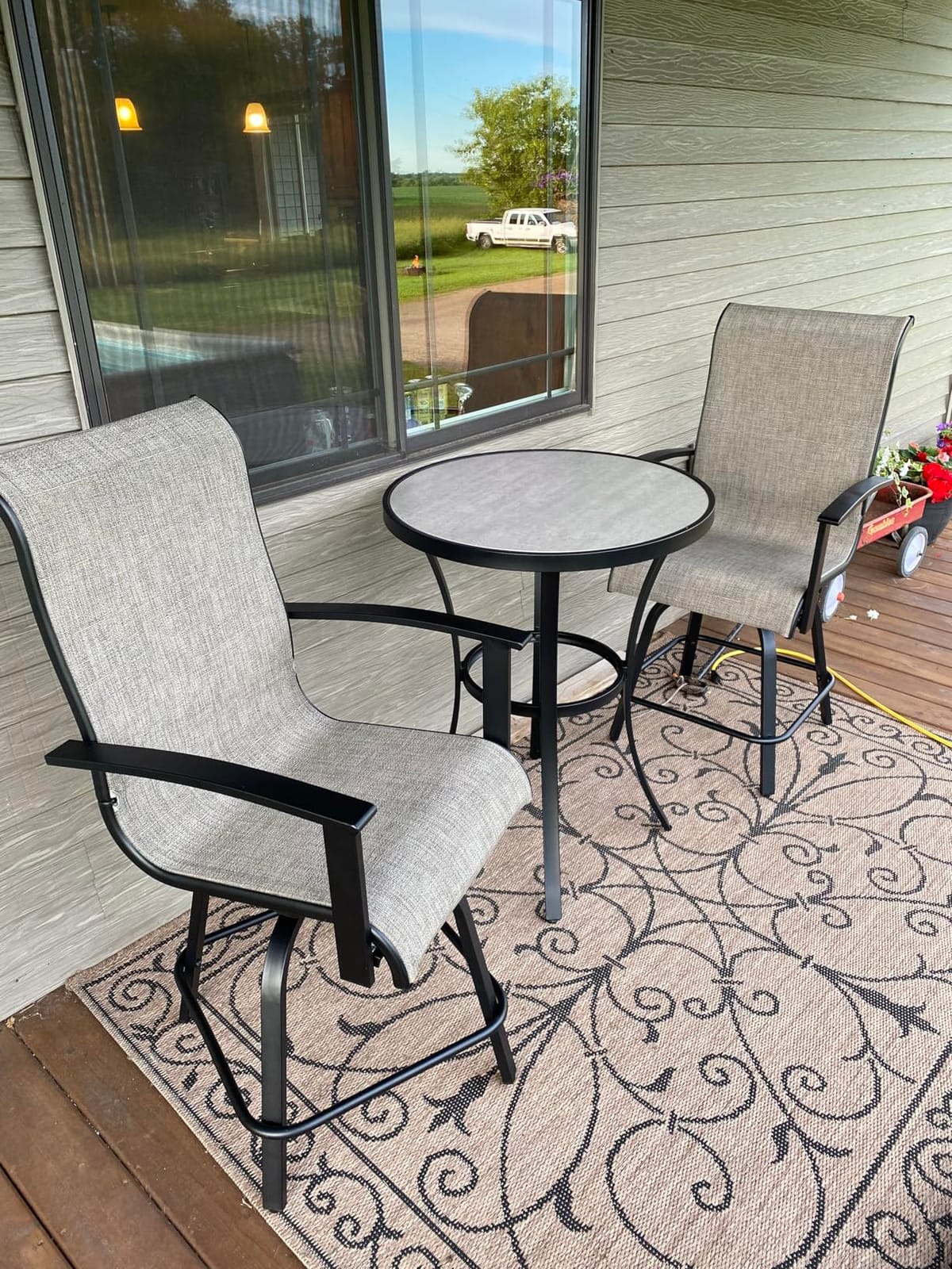 Grand patio Outdoor Swivel Bar Stools Set of 2 with Armrests, Coffee customer photo 1