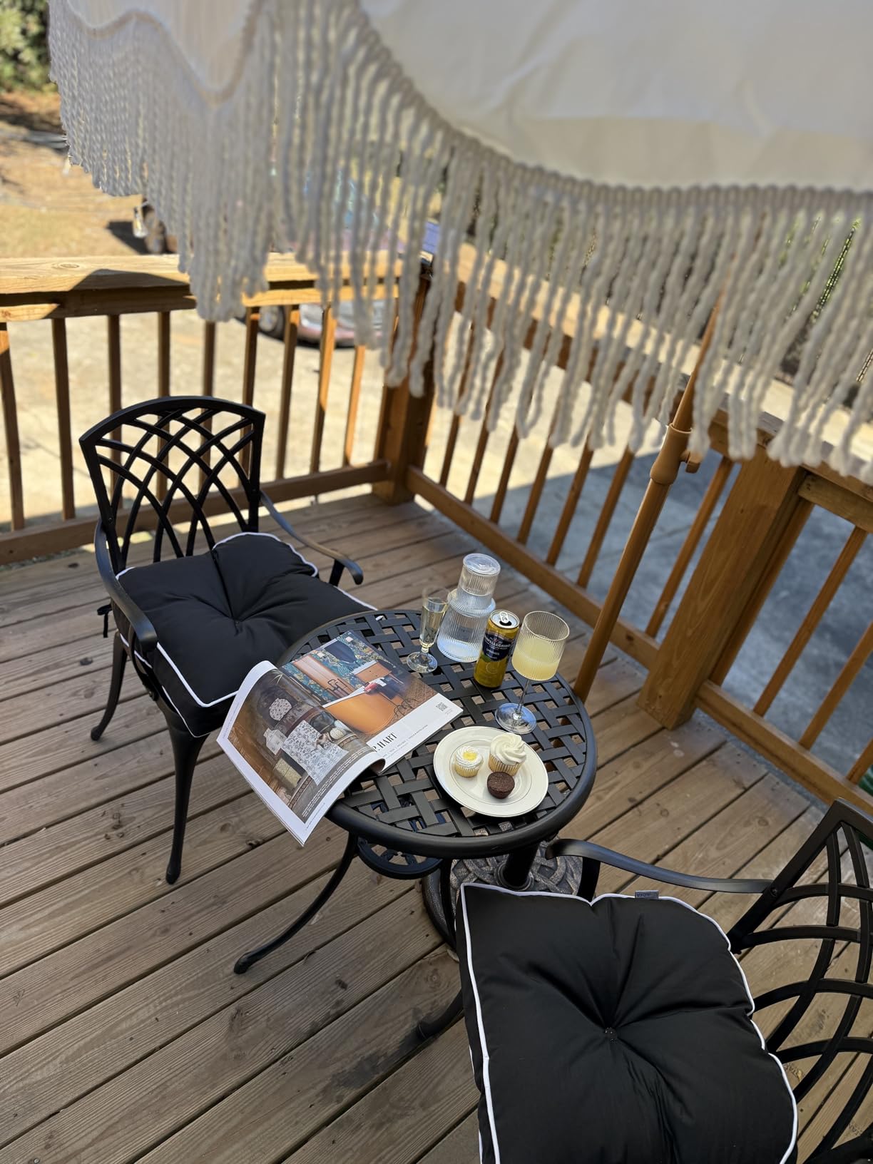 3 Piece Patio Bistro Set Cast Aluminum Bistro Table and Chairs Set of 2 with Umbrella Hole,All Weather Metal Bistro Table Set,Outdoor Patio Furniture Set for Garden(Butterfly Black) customer photo 1