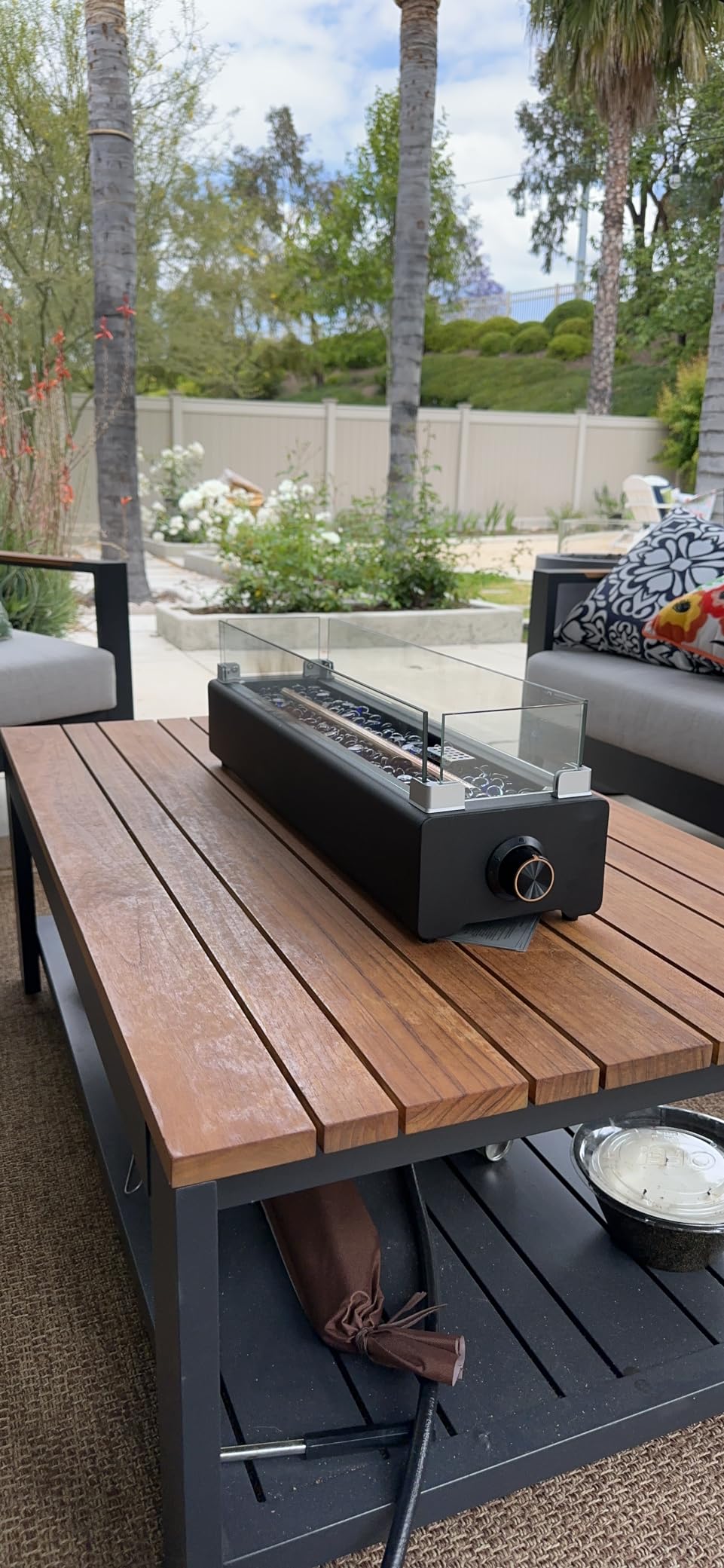 28-inch Table Top Propane Fire Pit, 40,000 BTU Tabletop Firepit for Patio, Outdoor Portable Rectangular Fire Bowl w/Wind Glass Shield, Glass Rocks - Carbon Gray customer photo 2