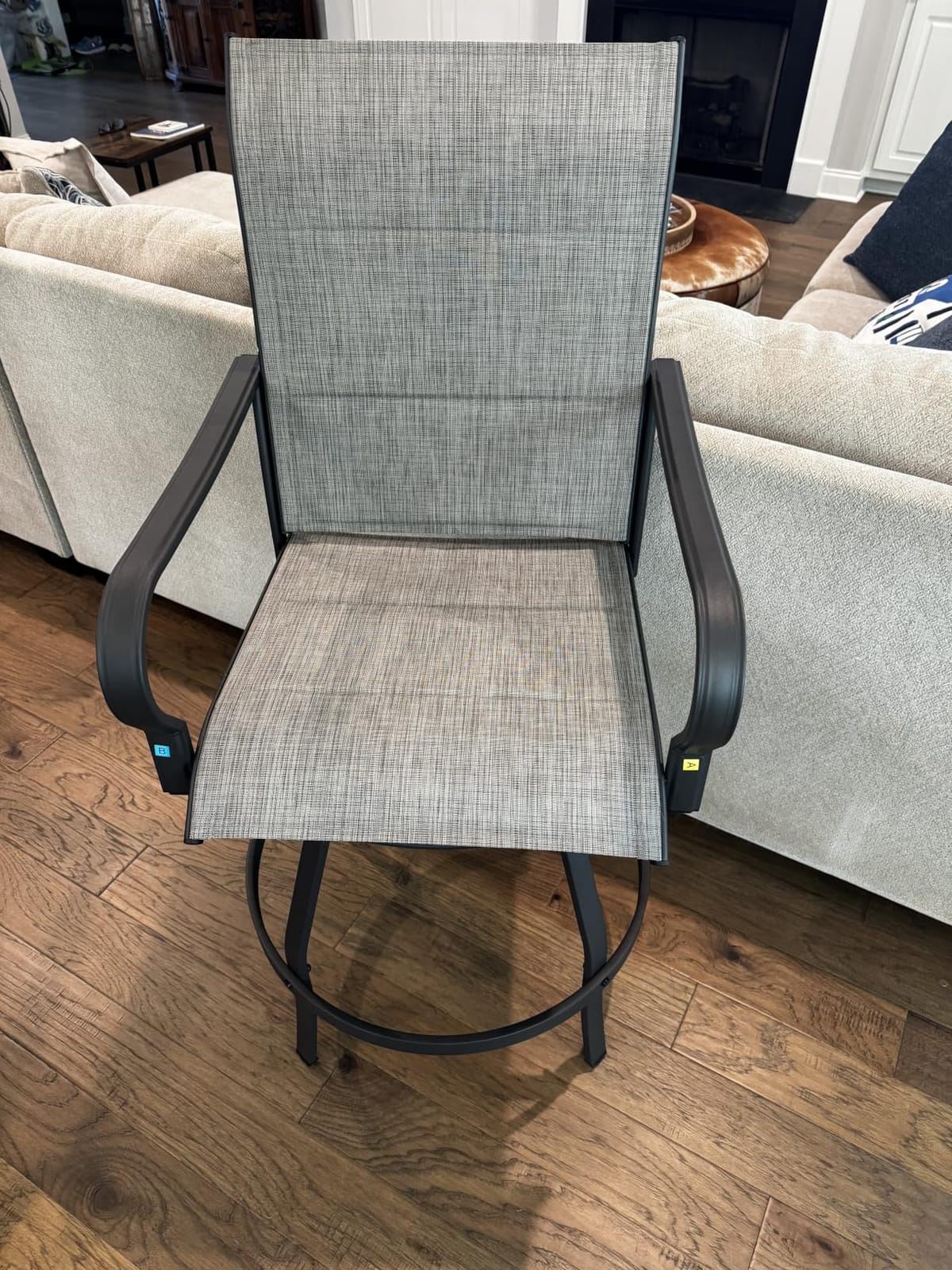 Vongrasig 2 Piece Outdoor Patio Swivel Bar Chairs, All Weather Padded Sling Textile High Top Bar Stools, Bistro Set for Backyard, Lawn Garden, Balcony, Gray customer photo 2