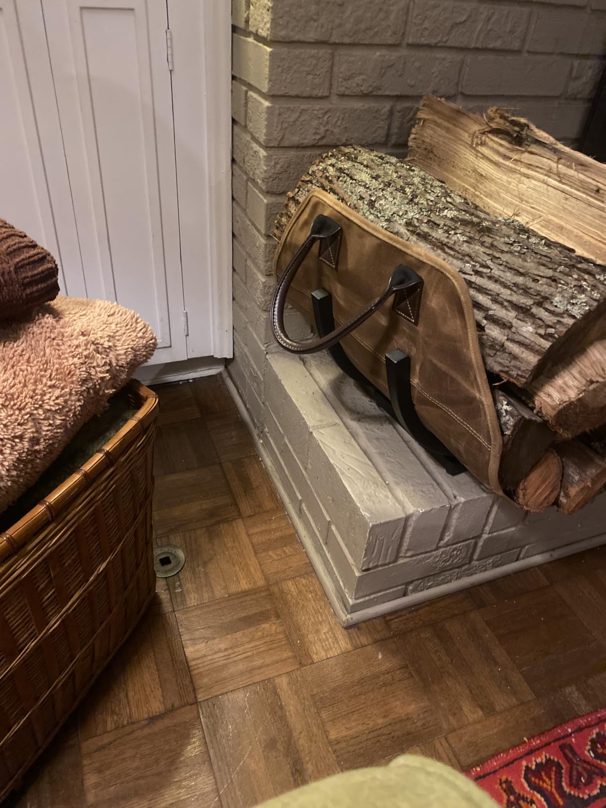 GOOD GAIN Firewood Carrier With Handle,39x18in Canvs Wood Carrier,Rust customer photo 1