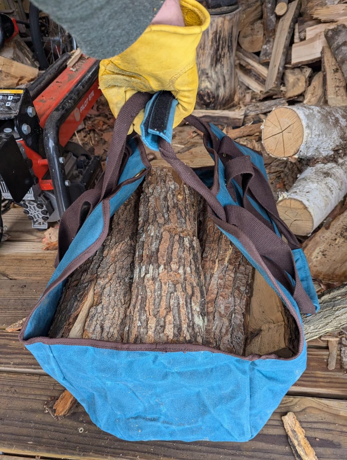 Waxed Canvas Log Carrier Tote Bag, Extra Large Durable Firewood Holder with Handles and Shoulder Strap - DarkBlue customer photo 1