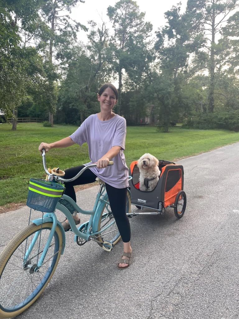 VEVOR Dog Bike Trailer, Supports up to 66/88/100 lbs, 2-in-1 Pet Stroller Cart Bicycle Carrier, Easy Folding Cart Frame with Quick Release Wheels, Universal Bicycle Coupler, Reflectors, Flag customer photo 2