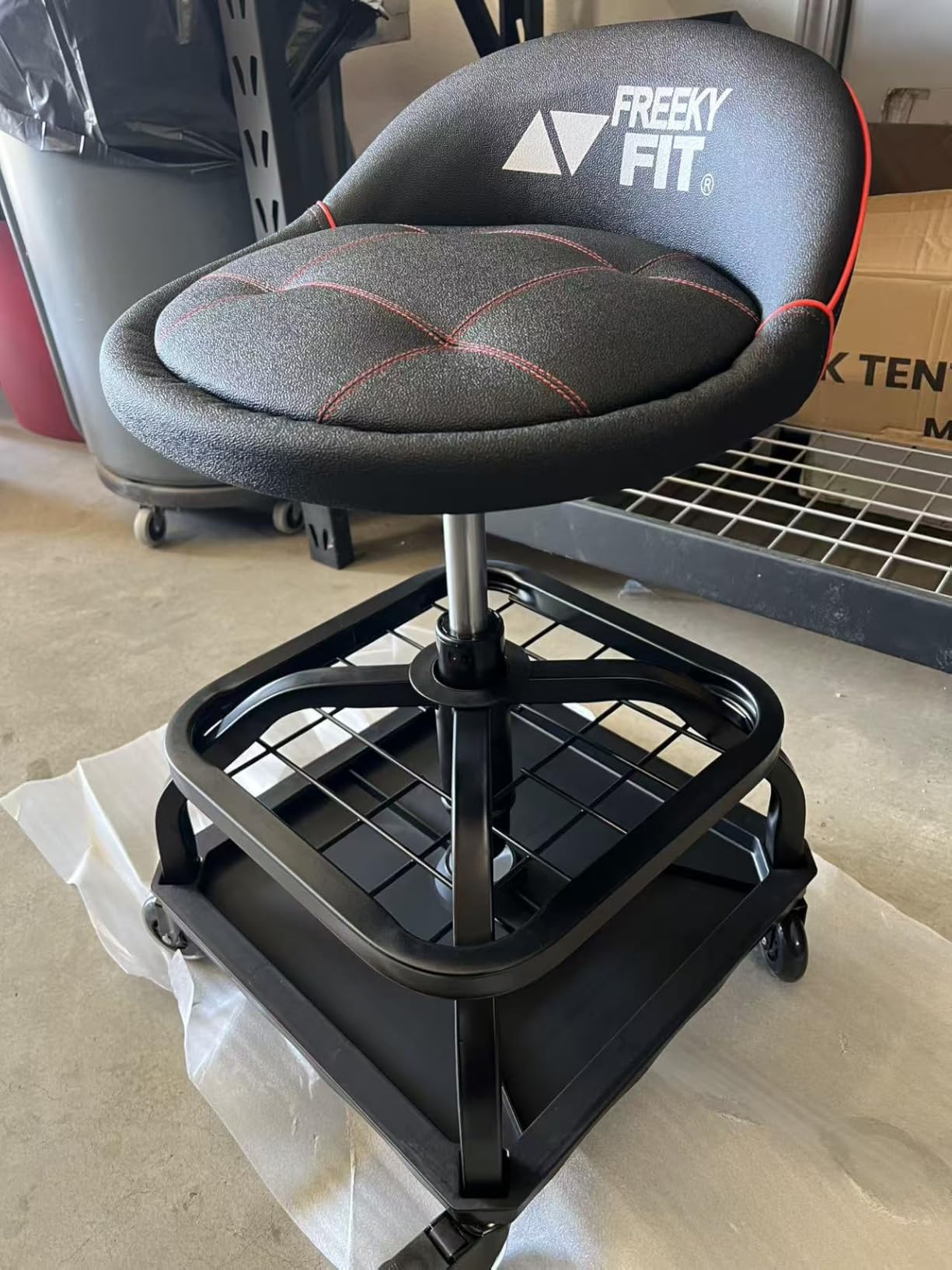 Rolling Shop Stool with Wheels, Garage Work Mechanic Stool with Backrest, Roller Mechanic Chair, Adjustable Height, 360° Swivel, Tool Tray Storage, 330 LBS Capacity, Heavy Duty, Black customer photo 2