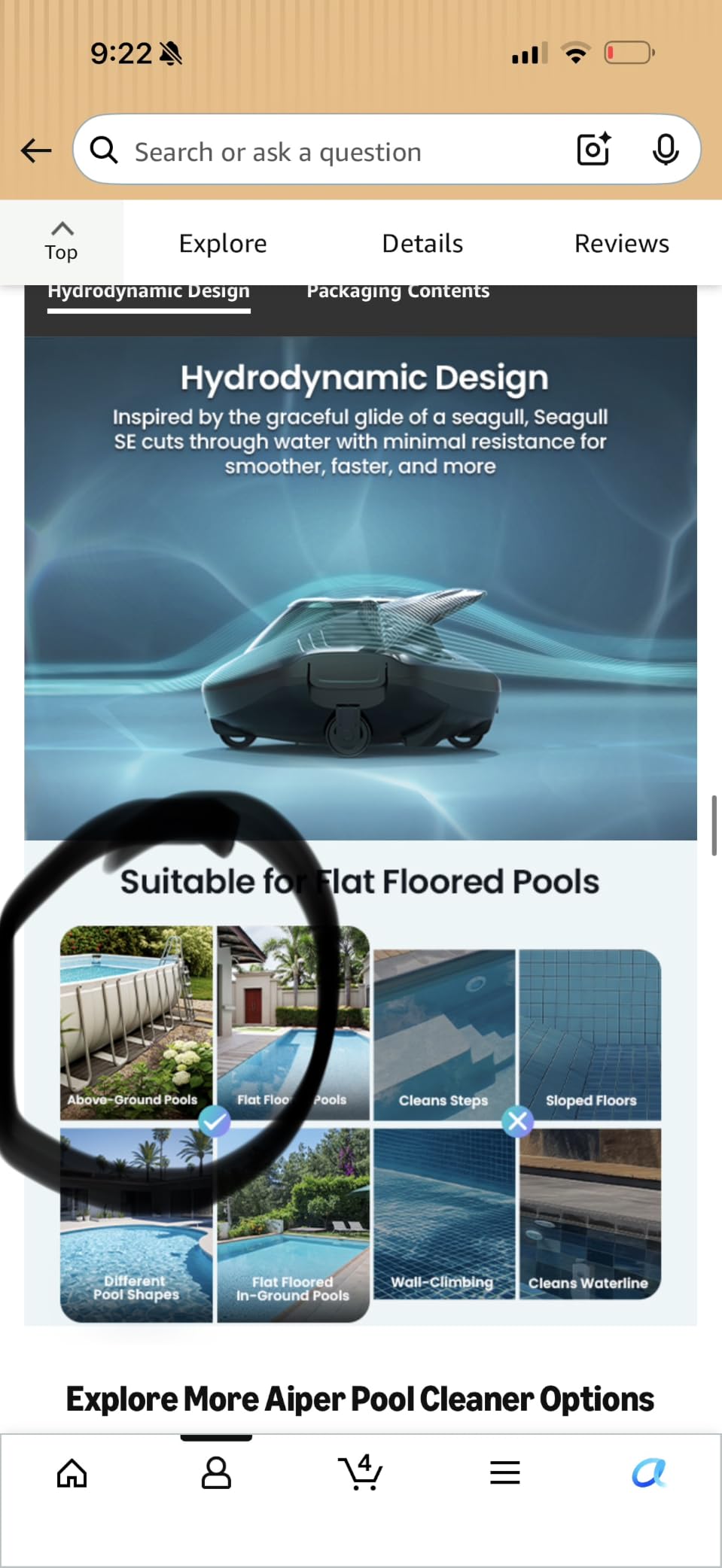 AIPER Seagull SE 2025 Cordless Robotic Pool Vacuum with 1200GPH Strong Suction, Lasts 90 Mins Runtime, LED Indicator,Pool Vacuum for Above-Ground Pool up to 40 Feet, Grey & Teal customer photo 1