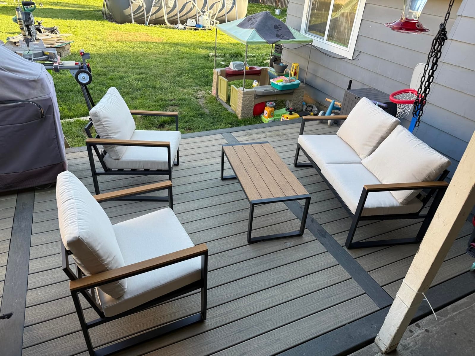 4 Pieces Metal Patio Furniture Set for Outdoor Balcony, Grey customer photo 2
