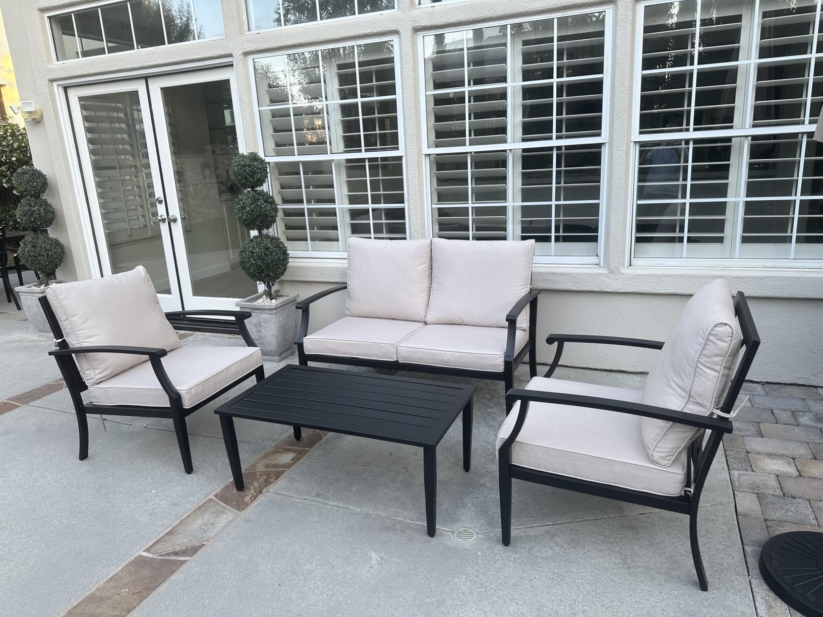 4-Piece Patio Furniture Set, Wider Outdoor Metal Seating Sofa with High Back & Lovsest, Coffee Table, All Weather Conversation for Backyard, Poolside, Deck-Navy customer photo 1