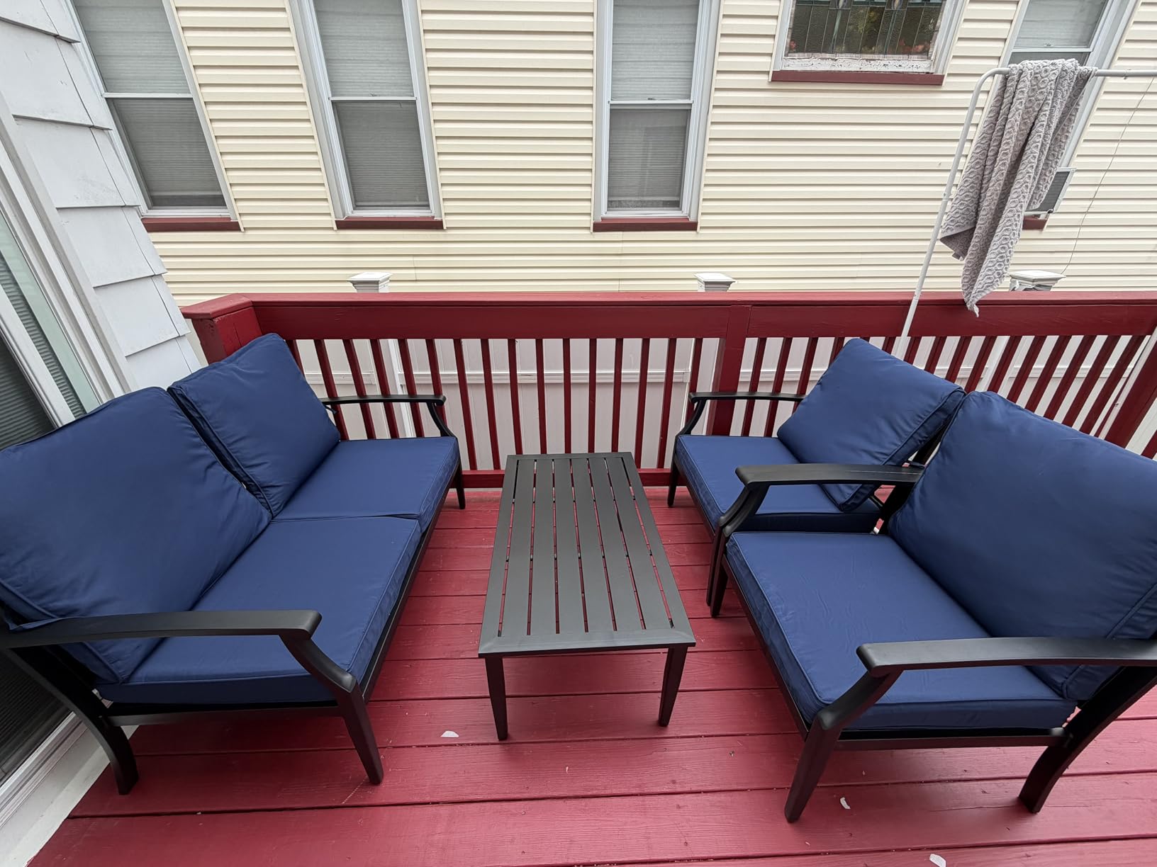 4-Piece Patio Furniture Set, Wider Outdoor Metal Seating Sofa with High Back & Lovsest, Coffee Table, All Weather Conversation for Backyard, Poolside, Deck-Navy customer photo 2