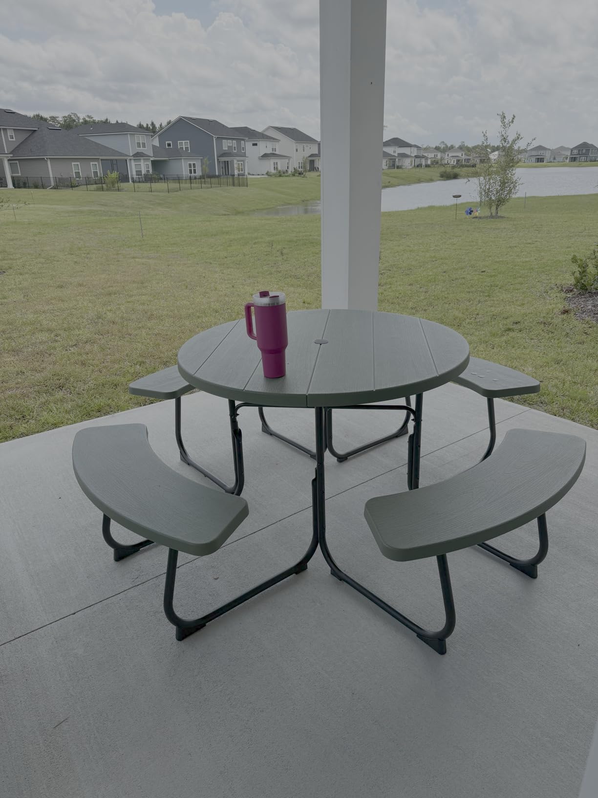 Best Choice Products 8-Person Outdoor Bench Patio Picnic Table, Circular w/ 4 Built-in Benches and Umbrella Hole, 2000lb Capacity - Black customer photo 2