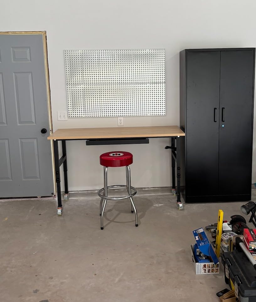 48” Adjustable Wood Work Bench, Heavy Duty Work Table with Power Outlets & Drawers Wheels for Workshop, Garage, 3000 Lbs Capacity customer photo 1