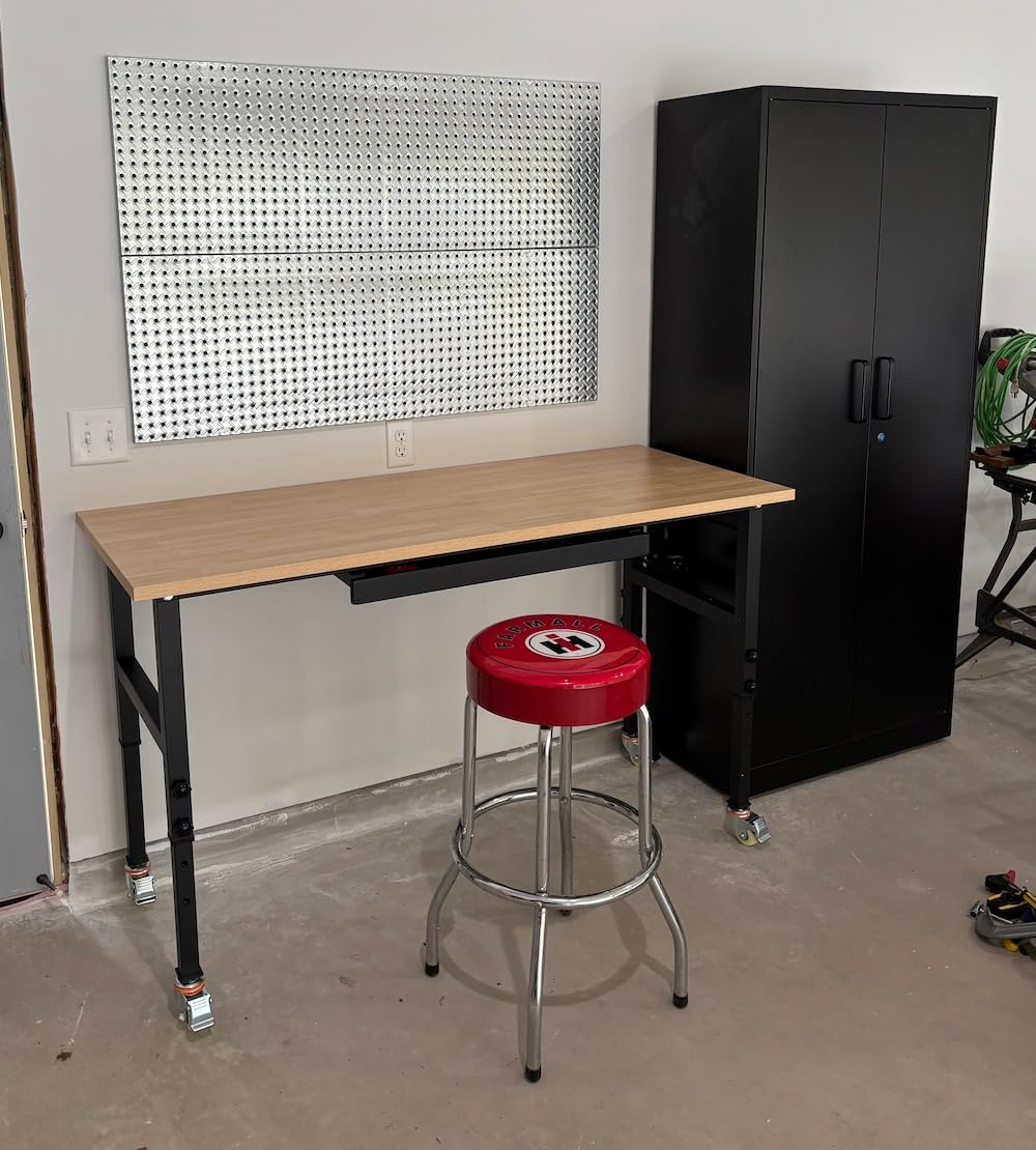 48” Adjustable Wood Work Bench, Heavy Duty Work Table with Power Outlets & Drawers Wheels for Workshop, Garage, 3000 Lbs Capacity customer photo 2