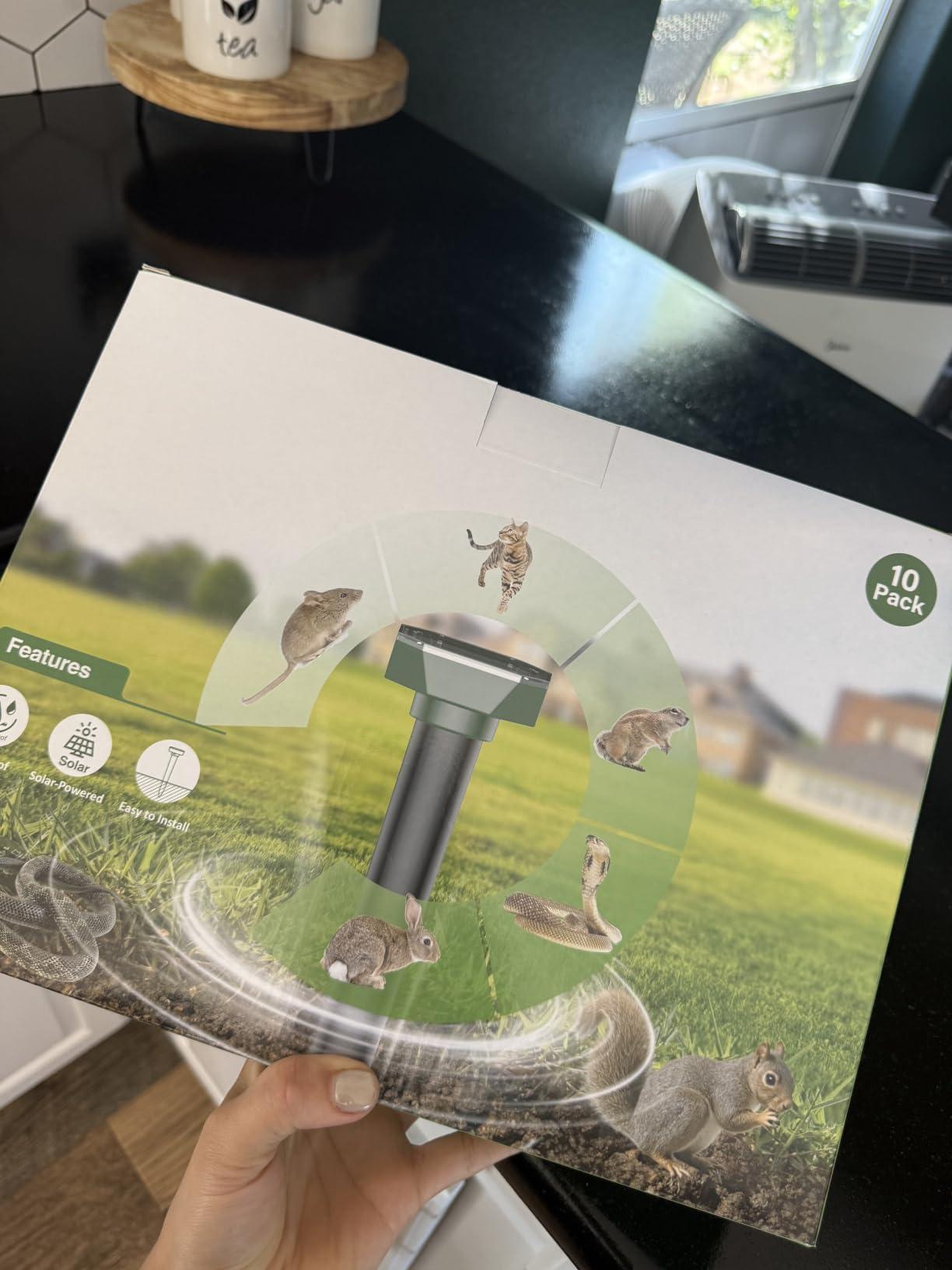Snake & Mole & Rabbit & Skunk Repellent Solar Powered, Upgraded Ultrasonic Deterrent, IP65 Waterproof, Gopher Groundhog Chipmunk Raccoon and Vole Repellent & Deterrent for Lawn & Garden, 10 Pack customer photo 1
